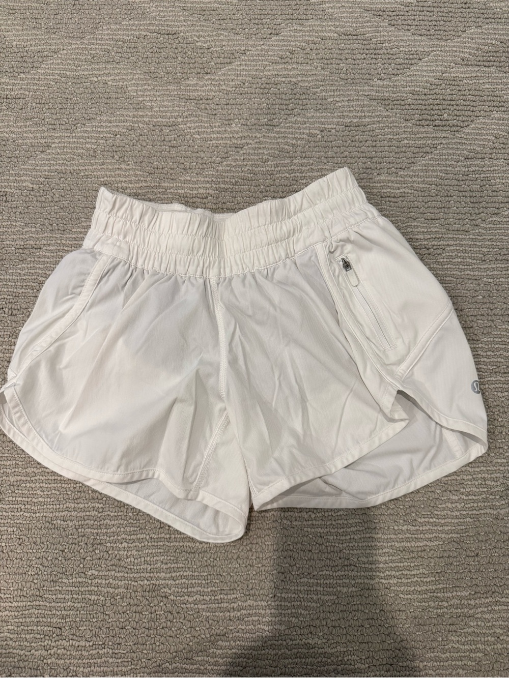 Lululemon Women's White Athletic Shorts with Elastic Waist.